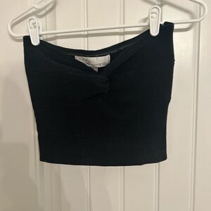 Vintage Black Strapless Twist-Knot Crop Top